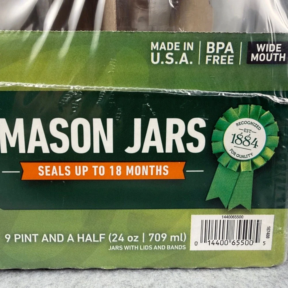 Vtg Ball Mason Jars 9-Pack 24oz 1.5 Pint Wide Mouth Clear Glass SureTight Lids